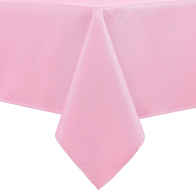 Hiasan 60 X 60 Inch Square Textured Tablecloth - Waterproof Spillproof Antiwrinkle Jacquard Table Cloth for Kitchen and Dining Dinner, Outdoor Picnic, Holiday and Parties, Pink