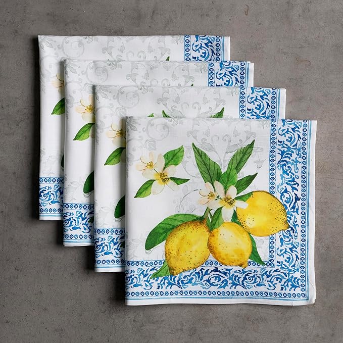 Maison d' Hermine Cloth Napkins Set of 4 100% Cotton Everyday Reusable Square Napkins Cloth Washable Dinner Party Wedding Restaurant Valentines Day Decorations Spring/Summer (Cedrat, 20" x 20")
