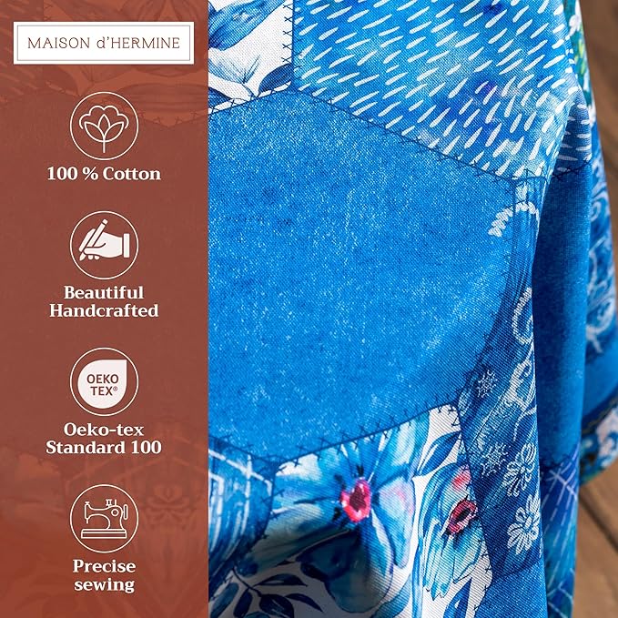 Maison d' Hermine Table Cloth Round Table 100% Cotton 63 Round Inches Tablecloth Reusable Decorative for Dining Room Farmhouse Home Valentines Day Decorations Spring Summer - Summer Blues