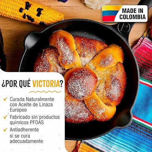 Victoria 10-Inch Day of the Dead La Catrina Cast Iron Skillet, Dia de los Muertos Seasoned Cast Iron Frying Pan with Long Handle, Made in Colombia