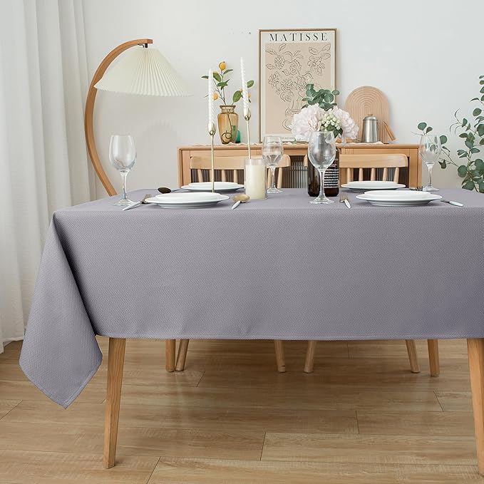 Biscaynebay Textured Fabric Tablecloths 52x70 Inches Rectangular, Silver Grey Water Resistant Tablecloths for Dining, Kitchen, Wedding and Parties etc. Machine Washable