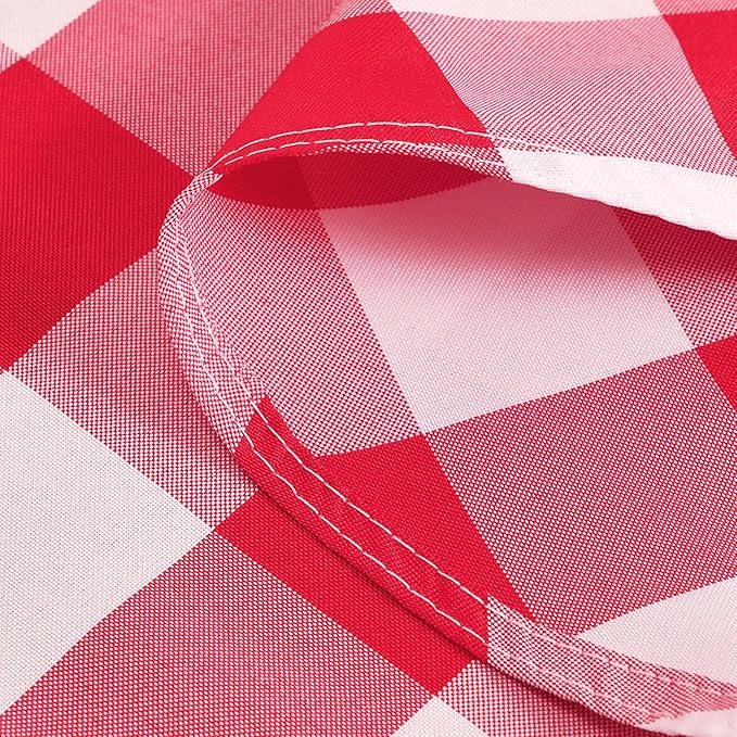 Hiasan Checkered Round Tablecloth 60 Inch - Waterproof Stain and Wrinkle Resistant Washable Fabric Table Cloth for Holiday Day, Dining Room, Outdoor Picnic, Red and White Gingham Pattern