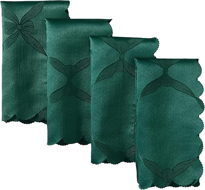 Newbridge Square Napkin, Set of 4 Napkins, Spring and Easter Ribbons and Bows Damask, Wrinkle and Stain Resistant Square Napkins, Holiday Evergreen