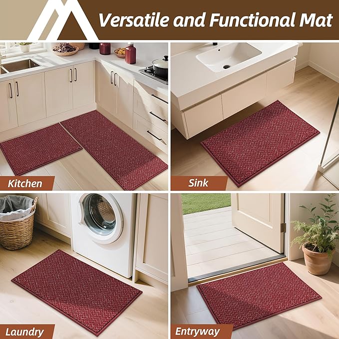 COSY HOMEER Kitchen Rugs 20"x32" Non-Slip Kitchen Mats for Floor Absorbent Stain Resistant Kitchen Floor Mat Machine Washable Rugs for Kitchen,Hallway,Sink,Red