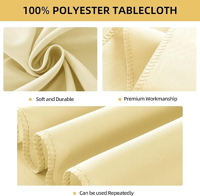 2-Pack 60x60 inch Beige Table Cloths, Solid Stain and Wrinkle Resistant Tablecloth, Premium Plain Weave Polyester Fabric Rectangle Table Linen Covers for Hotel, Banquet