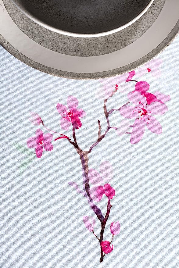 Maison d' Hermine Table Cloth Round Table 100% Cotton 69 Round Inches Tablecloth Reusable Decorative for Dining Room Farmhouse Home Valentines Day Decorations Spring Summer - Blossoms in Spring