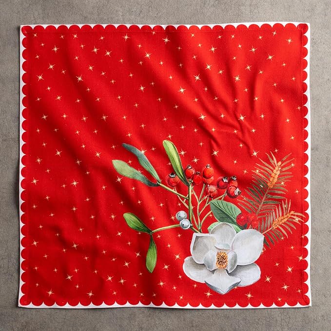 Maison d' Hermine Cloth Napkins Set of 4 100% Cotton for Thanksgiving Christmas Decorations Everyday Reusable Square Fall Napkins Cloth Washable Dinner Party (Noel, 20"x20")