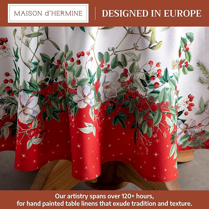 Maison d' Hermine Table Cloth Round Table 100% Cotton 69 Inches Fall Tablecloth Reusable Everyday Use for Thanksgiving Christmas Decorations Dining Farmhouse Party (Noel)