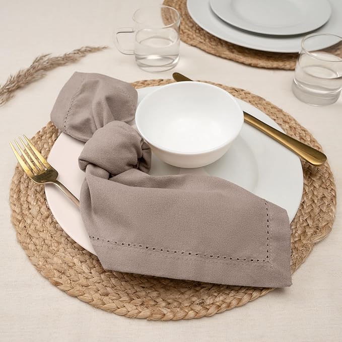 Blue Needles Set of 6 Hemstitch Linen Napkins 100% Cotton Chocolate Brown Cloth Dinner Napkins 18x18 inches, Soft, Reusable, Absorbent, Washable, Ideal for Wedding Events, Parties & Everyday Use
