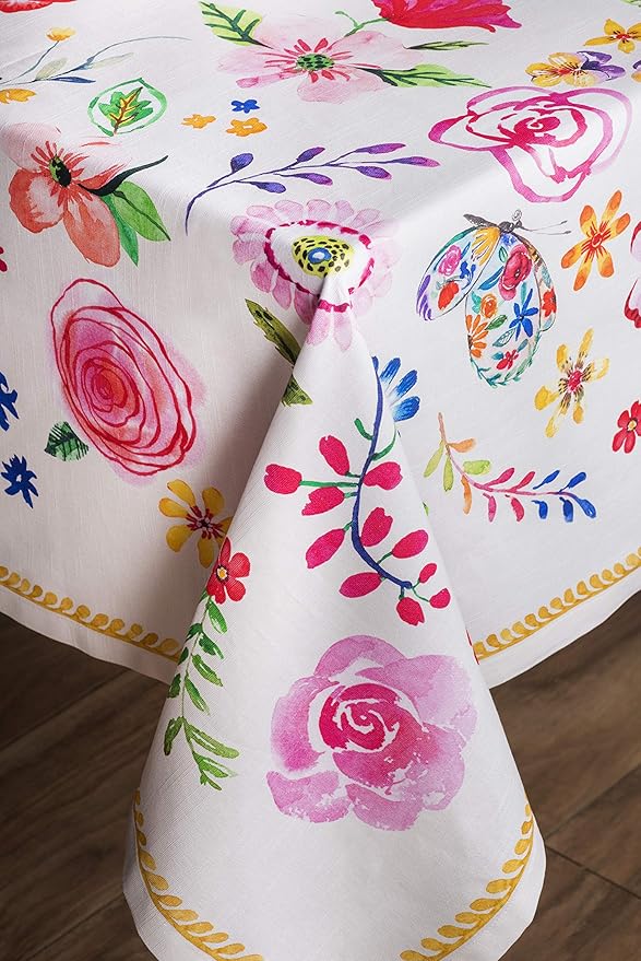 Maison d' Hermine Table Cloth Rectangle Table 100% Cotton 70 x 108 Inches Tablecloth Reusable Decorative for Dining Room Farmhouse Home Valentines Day Decorations Spring Summer- Happy Florals - Sweety