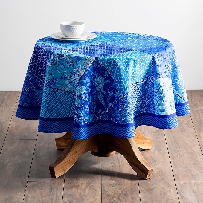 Maison d' Hermine Table Cloth Round Table 100% Cotton 63 Round Inches Tablecloth Reusable Decorative for Dining Room Farmhouse Home Valentines Day Decorations Spring Summer - Indigo Love