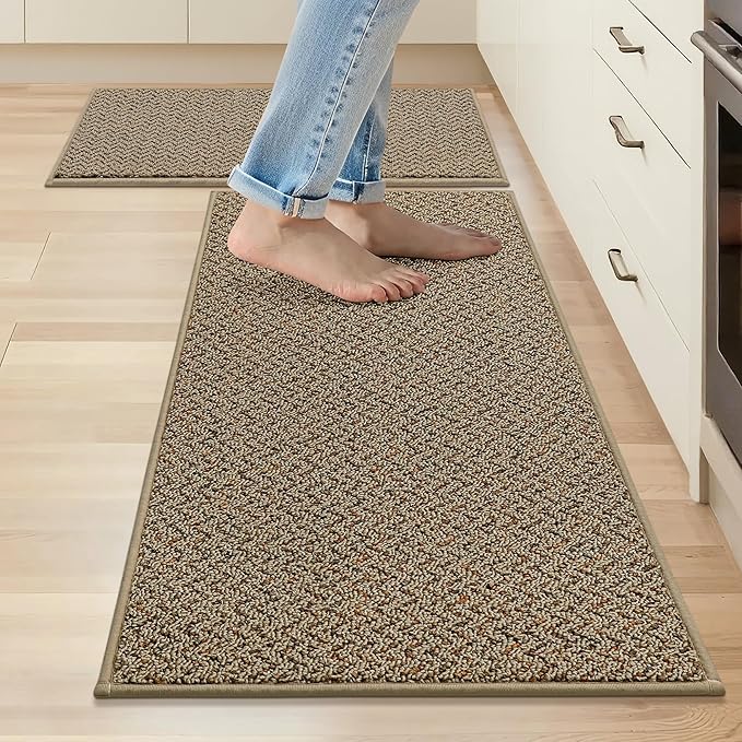 COSY HOMEER Kitchen Rugs and Mats 2PCS Non Slip Kitchen Mats for Floor Washable Stain Resistant Kitchen Runner Rug Sets Absorbent Kitchen Floor Mat 20"x32"+20"x48",Taupe