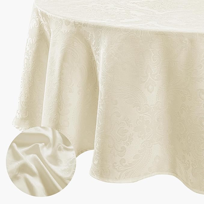 Elrene Home Fashions Caiden Elegance Damask Waterproof, Stain & Wrinkle Resistant Fabric Tablecloth, 60" x 84" Oval, Ivory