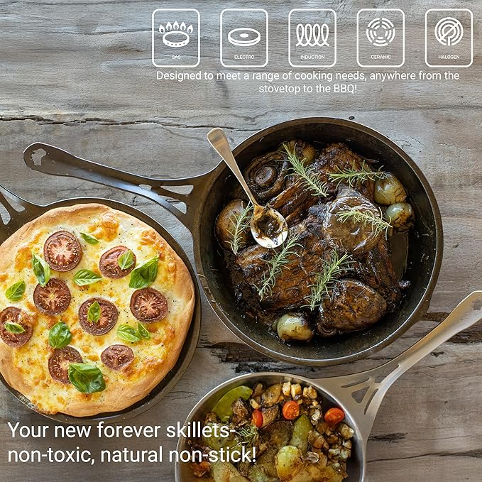SOLIDTEKNICS AUS-ION 11-inch Lightweight Iron Skillet - Pre-Seasoned, Ideal for Frying, Grilling, Baking - All-Purpose Cookware for Stovetop, Oven, BBQ, Campfire - Australian Kitchen Essential