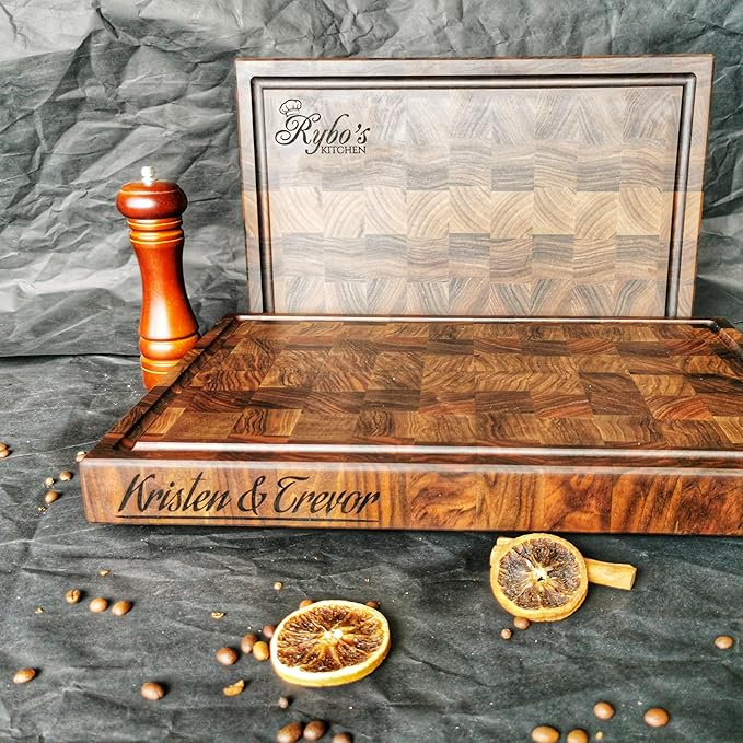 Personalized End Grain Walnut Cutting Board, GrainWoods Handcrafted Wood Kitchen Chopping Block (23x17x2 Inches)