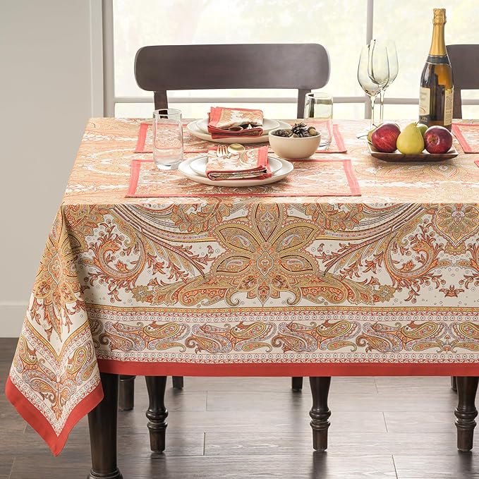 Maison d' Hermine Table Cloth Rectangle Table 100% Cotton 60 x 108 Inches Tablecloth Reusable Decorative Everyday Use for Dining Room, Farmhouse, Home, Party, Festive & Wedding - Kashmir Paisley