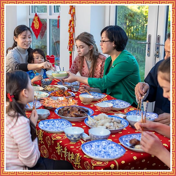 3 Pack Chinese New Year Decorations 2026, 54 x 108 Inches Red Plastic Table Cloths, Disposable Lunar New Year Table Cloth Rectangle Tablecloths Tablecover, Spring Festival Year of the Horse Decor