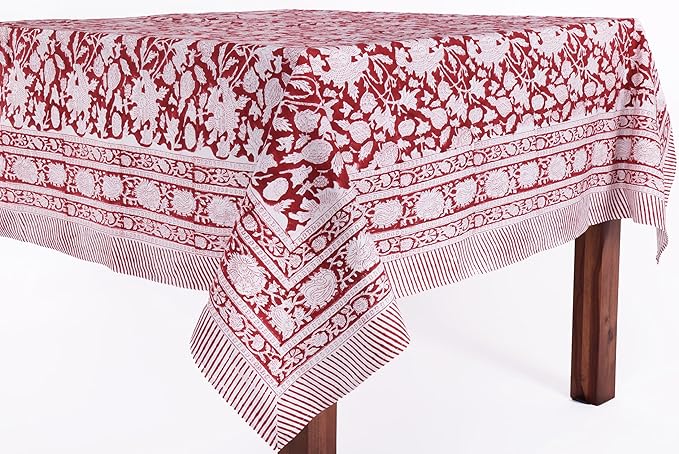 ATOSII Meraki Red 100% Cotton Tablecloth, Handblock Print Rectangle Table Cover for Kitchen Dining I Tabletop Linen I Parties, Thanksgiving, Christmas, Wedding, Fall Table Cloth 60 X 108 Inches