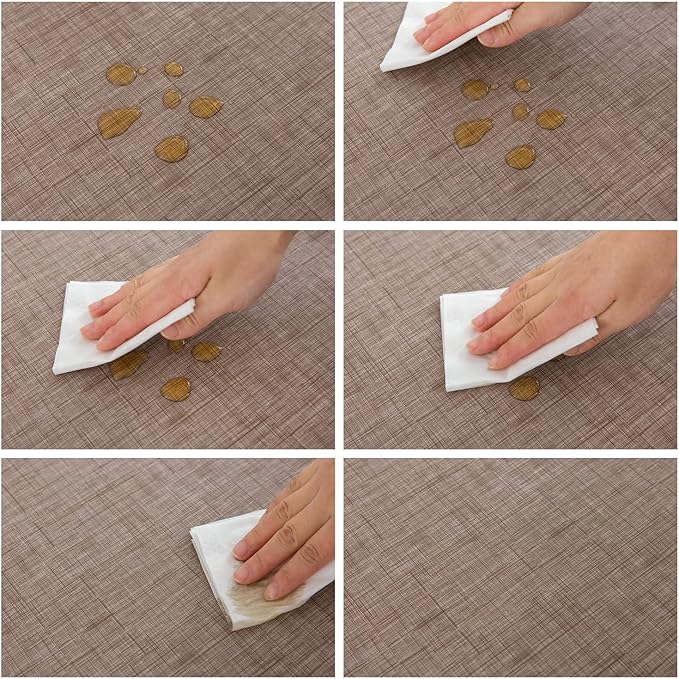 Pioggia Vinyl Tablecloth with Flannel Backing Rectangle Waterproof Oil-Proof Plastic Table Cloth Wipeable PVC Table Cover for Indoor and Outdoor (Linen, 60 x 84 Inch)