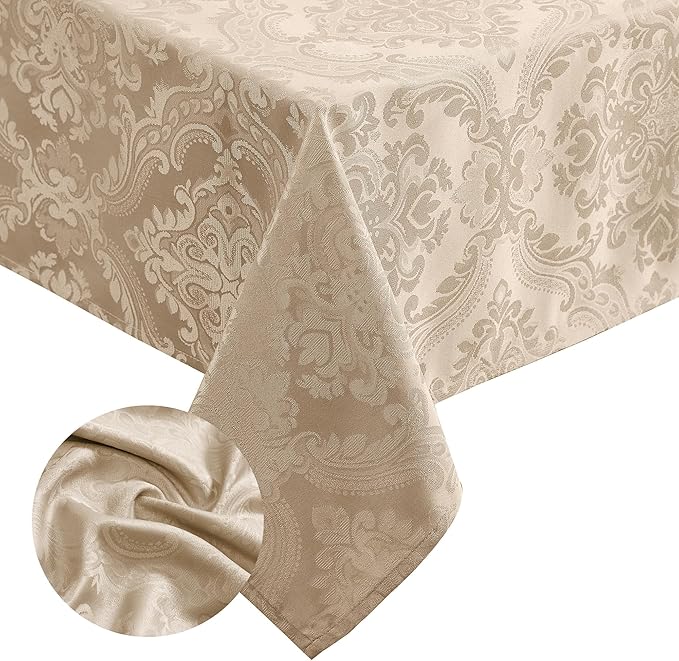 Elrene Home Fashions Caiden Elegance Damask Waterproof, Stain & Wrinkle Resistant Fabric Tablecloth, 60" x 120" Oblong/Rectangle, Taupe