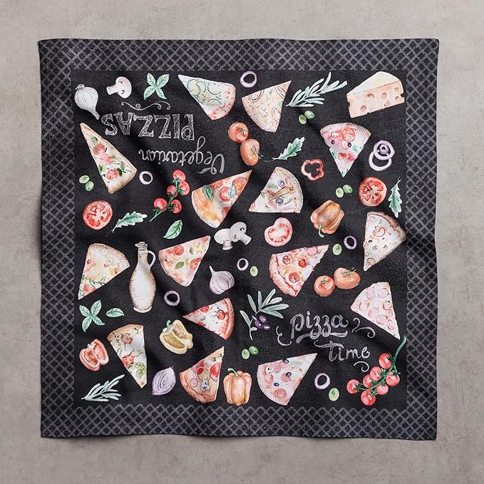 Maison d' Hermine Cloth Napkins Set of 4 100% Cotton Everyday Reusable Square Napkins Cloth Washable Dinner Party Wedding Restaurant Valentines Day Decorations Spring/Summer (Pizza, 18" x 18")