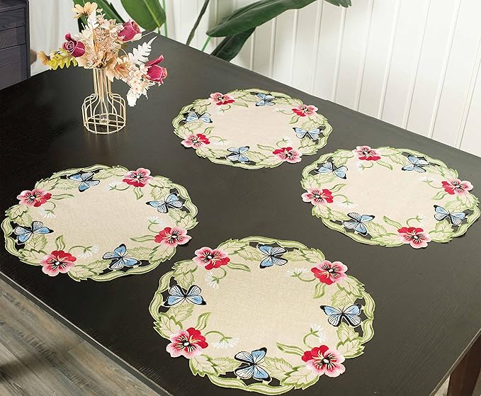 Decozen Set of 4 Doilies for Table, Lace Doilies - Rustic, Crochet, Farmhouse, Kitchen, Round Table Placemats - Valentines Day Decorations - 15 inch Gold Beige, The Maliana Collection