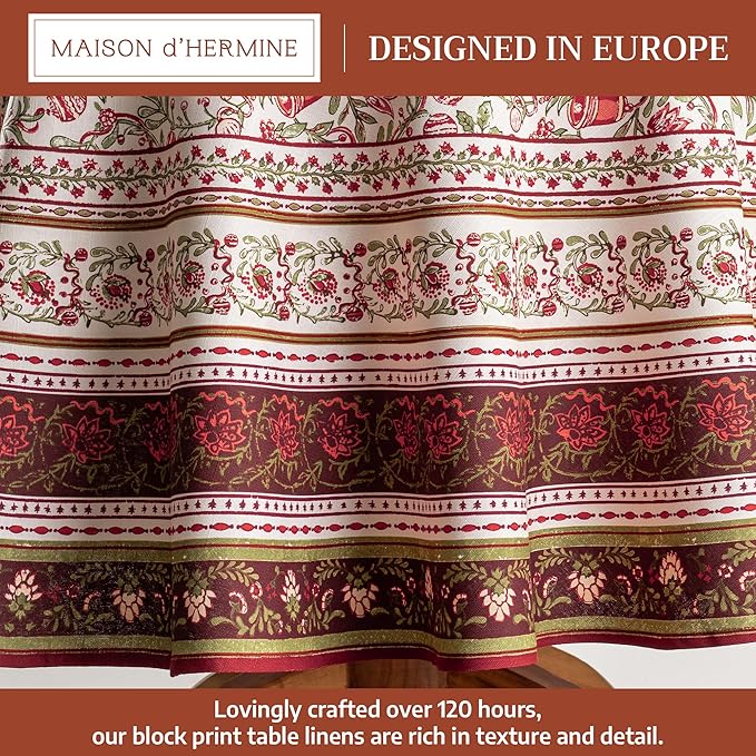 Maison d' Hermine Table Cloth Round Table 100% Cotton 63 Inches Fall Tablecloth Reusable Everyday Use for Thanksgiving Christmas Decorations Dining Farmhouse Party (Reveillon Au Jardin)