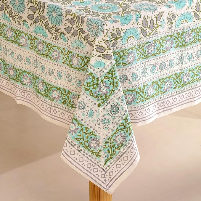 Hand Block Printed Table Cover - Exquisite Design, Premium Cotton Fabric, Perfect for Dining and Decor, Dining Table Linen (Flamingo Bloom, 12 Seater 72 x 135 Inches Rectangle)