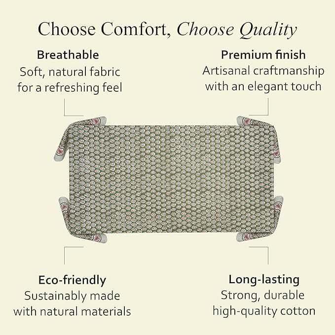 CPC Tablecloth 100% Cotton 72x140 Inch Indian Block Print Easter Rectangle Table Cover, Table Cloth for Weddings, Parties- Jade Green 12-Seater