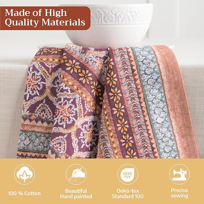 Maison d' Hermine Cloth Napkins Set of 4 100% Cotton for Thanksgiving Christmas Decorations Everyday Reusable Square Fall Napkins Cloth Washable Dinner Party (Fair Isle, 20"x20")