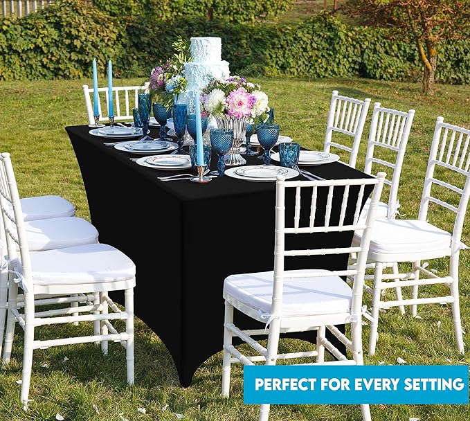 Utopia Kitchen Spandex Tablecloth 2 Pack [8FT, Black] Tight, Fitted, Washable and Wrinkle Resistant Stretch Table Cloth Rectangle Cover for Trade Show, Weddings & Parties [96Lx30Wx30H Inch]