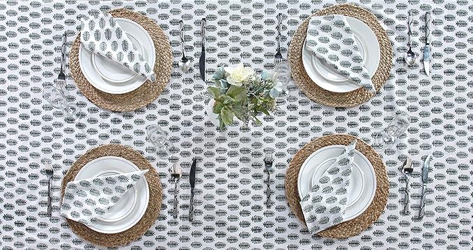 Ridhi Hand Block Print Emerald Green Rectangle Cotton Tablecloth 102" x 48" Reusable Table Cover Decorative Everyday Use for Dining, Farmhouse, Home Gift for Spring, Easter, Valentine