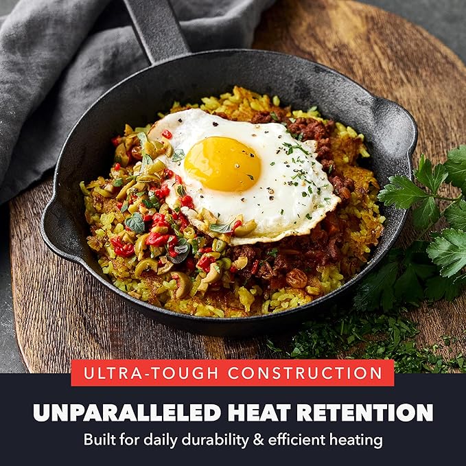 GreenPan x Bobby Flay 8” Cast Iron Pre-Seasoned Skillet with Helper Handle, Professional Grade Heavy Duty, Induction Suitable, Versatile Stovetop, Oven, BBQ, Fire & Grill, Indoor & Outdoor Use, Black