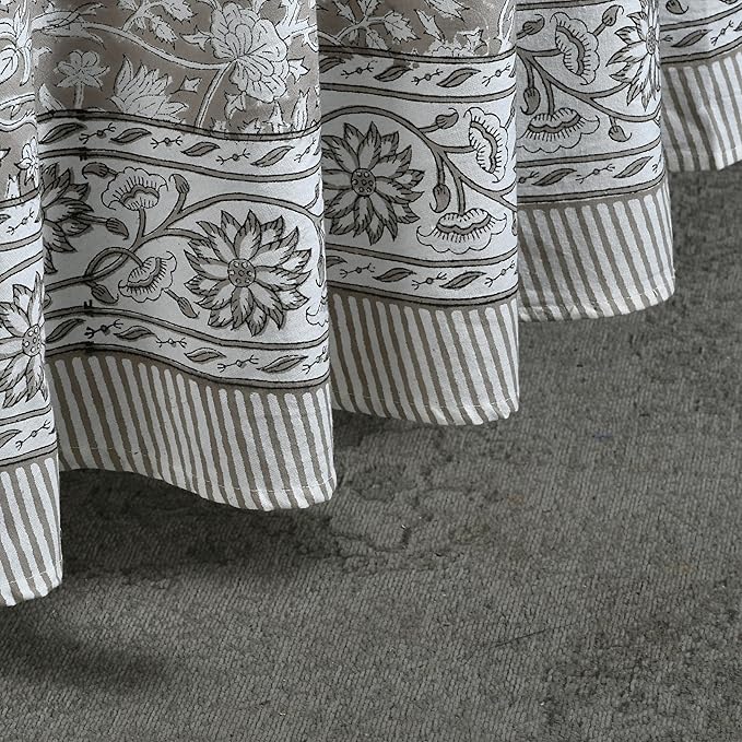 Ridhi Block Print Round Taupe Reusable Tablecloth 100% Cotton 120" Inch Decorative Table Cover eveyday Dining, Home, Party, Wedding, Farmhouse Gift for Spring, Easter, Valentine