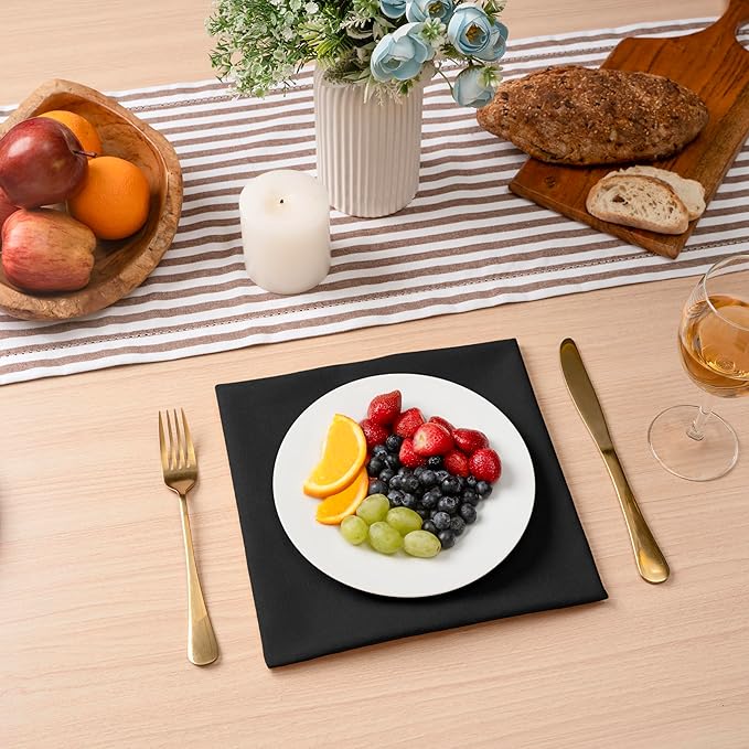 Blue Needles Solid Cloth Napkins Set of 12 Black 100% Cotton Dinner Napkins 18x18 inches - Soft, Reusable, Absorbent & Washable Linen, Ideal for Wedding Events, Parties & Everyday Use
