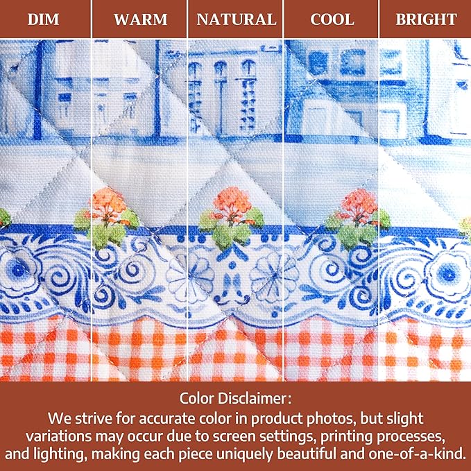 Maison d' Hermine 100% Cotton Oven Mitt & Pot Holder Set (7.5"x13" & 8"x8") Heat Resistant BBQ Cooking Gloves with Loop, Baking, Grilling, Kitchen, Handling Hot Pans Spring/Summer (Amsterdam Canals)