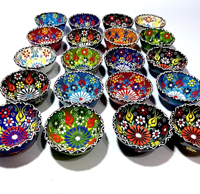 Bridal shower favors, 16 Set of Ceramic Bowls, Wedding Favors for Guests Bulk, Baby Shower Favors Bulk, Mexico Wedding Party Favors, 3.14 inches dimension (Gold Box)