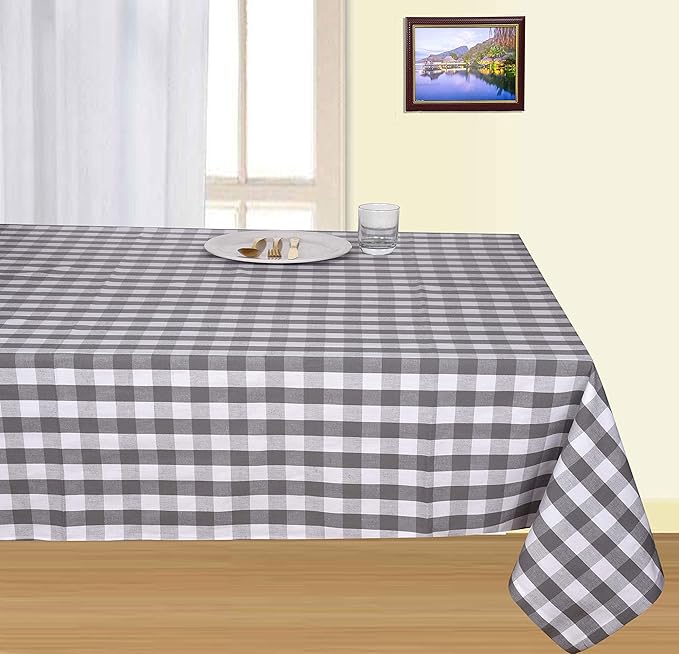 Urban Villa Tablecloth Buffalo Check Table Cloth Tabletop Cover Kitchen Dining Tablecloth 100%Cotton Great Parties Wedding Holiday Dinner Grey/White Color Rectangle 60X84 Inches 6-8 Seats Table Cloth