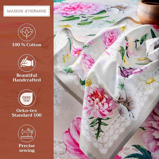 Maison d' Hermine Cloth Napkins Set of 4 100% Cotton Everyday Reusable Square Napkins Cloth Washable Dinner Party Wedding Restaurant Valentines Day Decorations Spring/Summer (Pivoine, 20" x 20")