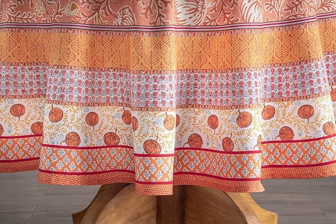 Maison d' Hermine Table Cloth Round Table 100% Cotton 69 Inches Fall Tablecloth Reusable Everyday Use for Thanksgiving Christmas Decorations Dining Farmhouse Party (Harvest Festival)