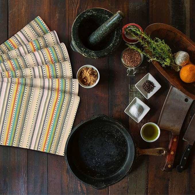 Urban Villa Kitchen Towels Beige Stripes Dish Towels for Kitchen Set of 6 20x30 inches 100% Cotton Highly Absorbent Dish Cloths & Dish Towels with Hanging Loop Bar Hand Tea Towels