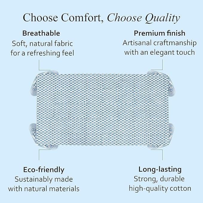 CPC Cotton Tablecloth 80x120 Inch Rectangle Indian Block Print Tablecloth- Blue Washable Wedding Table Cover for Thanksgiving/Christmas- Apatite Blue