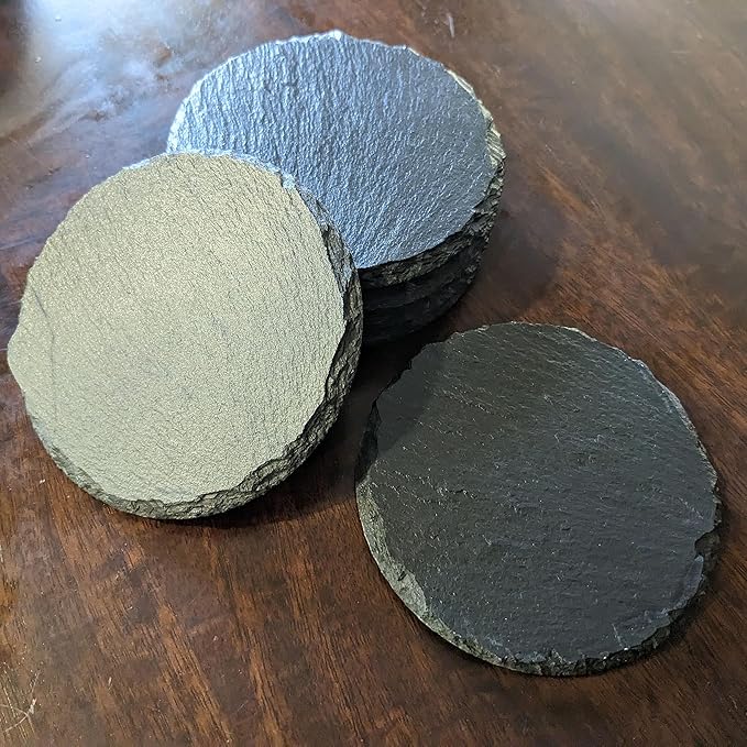 Nature's Touch: Personalized Slate Coasters with Vine Monogram - Round Slate - Set of 5