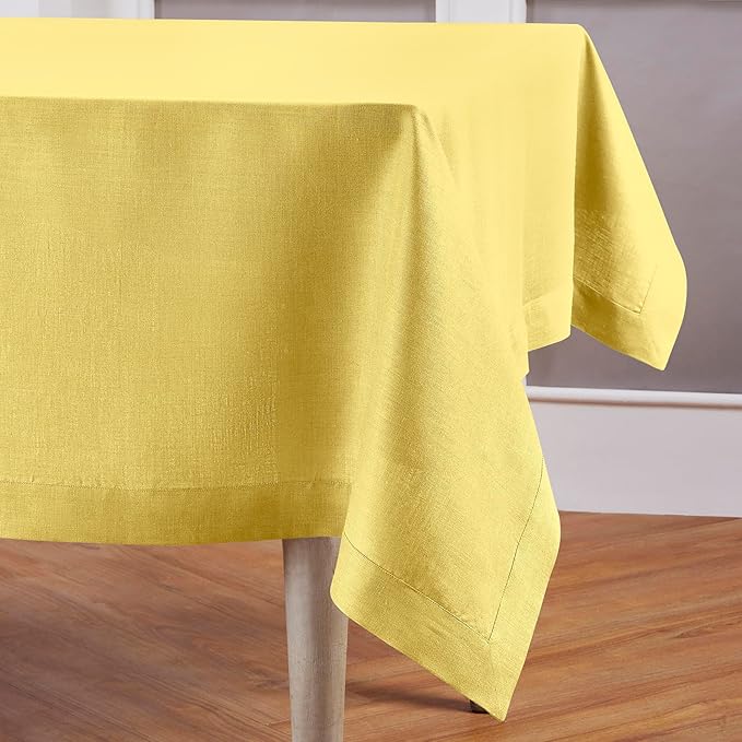 Solino Home Linen Tablecloth for Rectangle Tables 60 x 108 Inch - 100% Pure Linen Sunshine Yellow Table Cloth - Fete, Machine Washable Cloth Tablecloth for Spring, Easter