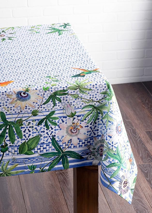 Maison d' Hermine Table Cloth Rectangle Table 100% Cotton 70 x 90 Inches Tablecloth Reusable Decorative for Dining Room Farmhouse Home Valentines Day Decorations Spring Summer - Passiflora
