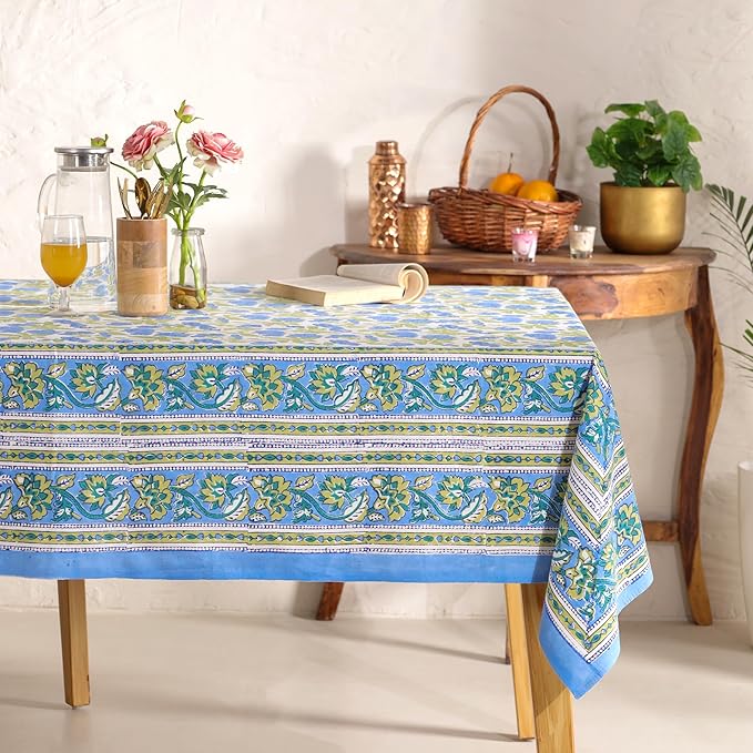 Hand Block Printed Table Cover - Exquisite Design, Premium Cotton Fabric, Perfect for Dining and Decor, Dining Table Linen (Dusky Leaf Whisper, 8 Seater 72 x 108 Inches Rectangle)