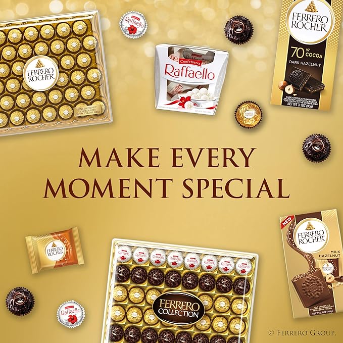 Ferrero Rocher Gourmet Hazelnut Milk Chocolate Valentine's Day Gift Box, 42 Individually Wrapped Chocolates for Gifting, 18.5 oz