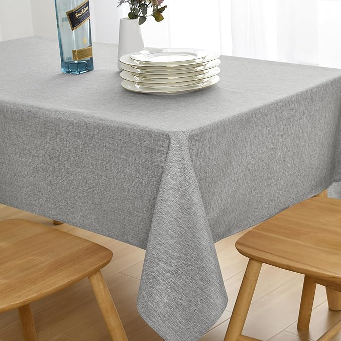 JIUZHEN Square Table Cloth Faux Linen Farmhouse Tablecloth Wrinkle and Stain Resistant Decorative Fabric Table Cover for Kitchen, Dining Room, Parties and Camping, Light Grey, 54 x 54 Inch