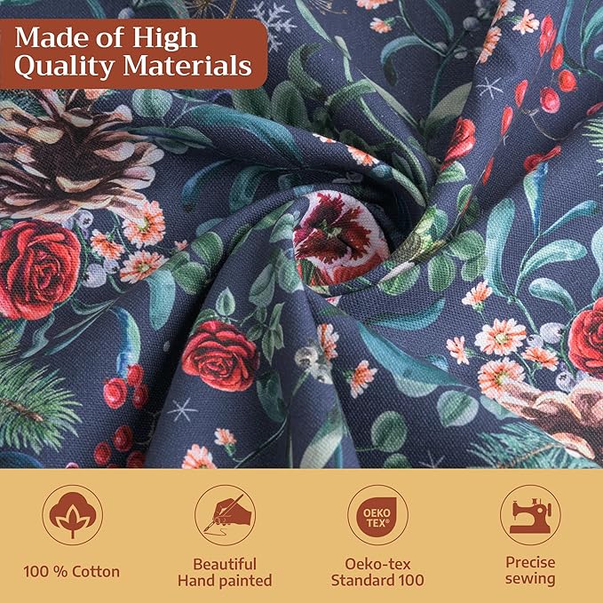 Maison d' Hermine Table Cloth Rectangle Table 100% Cotton 54 x 72 Inches Fall Tablecloth Reusable Everyday Use for Thanksgiving Christmas Decorations Dining Farmhouse Party (Christmas Joy)