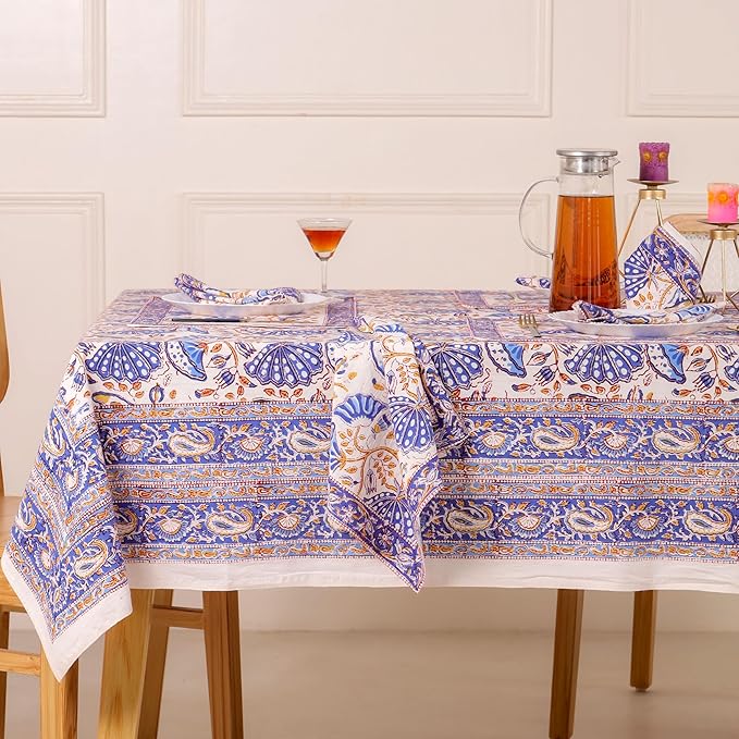 Hand Block Printed Table Cover - Exquisite Design, Premium Cotton Fabric, Perfect for Dining and Decor, Dining Table Linen(Orchid Purple,6 Seater 60 x 90 Inches Rectangle)